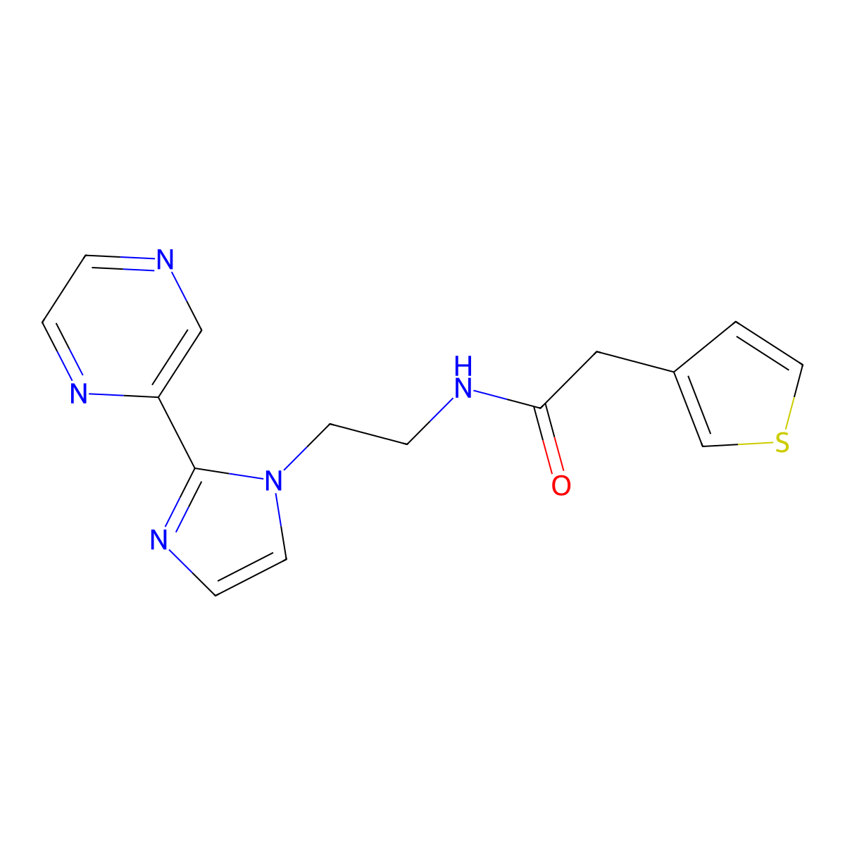 N-(2-(2-(pyrazin-2-yl)-1H-imidazol-1-yl)ethyl)-2-(thiophen-3-yl)acetamide molecular structure, CAS 2034451-05-1