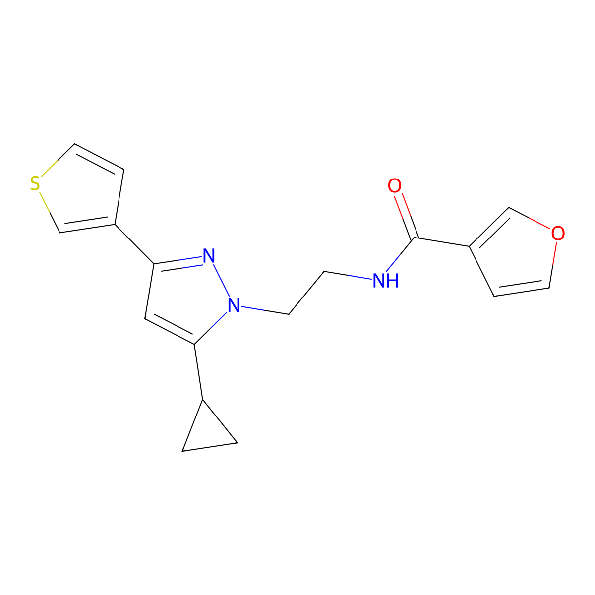 N-{2-[5-cyclopropyl-3-(thiophen-3-yl)-1H-pyrazol-1-yl]ethyl}furan-3-carboxamide molecular structure, CAS 2034451-07-3