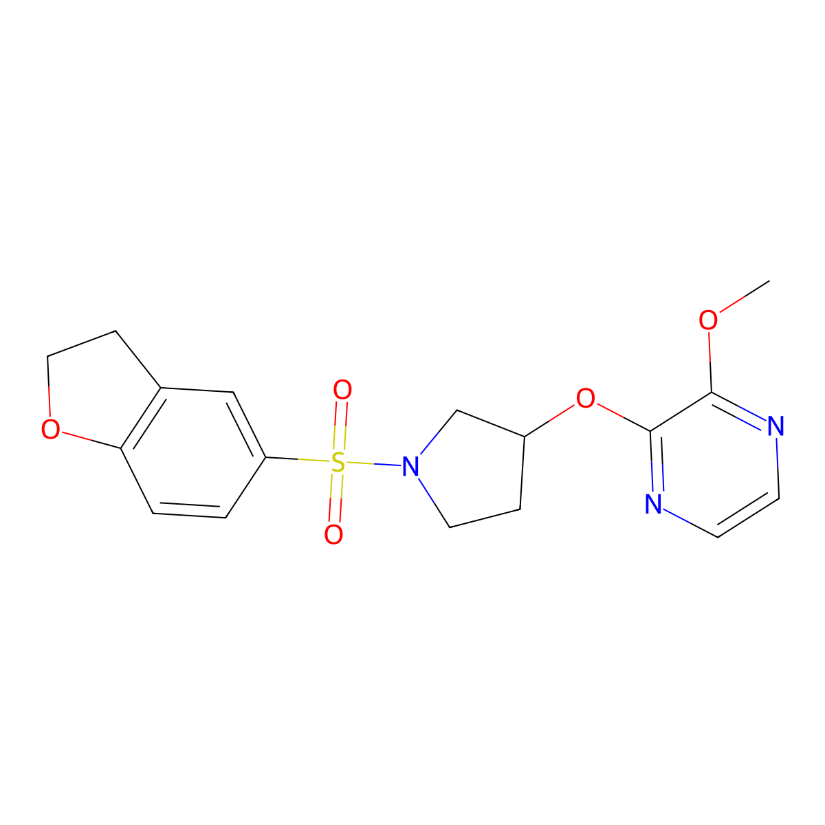 2-((1-((2,3-Dihydrobenzofuran-5-yl)sulfonyl)pyrrolidin-3-yl)oxy)-3-methoxypyrazine molecular structure, CAS 2034451-08-4