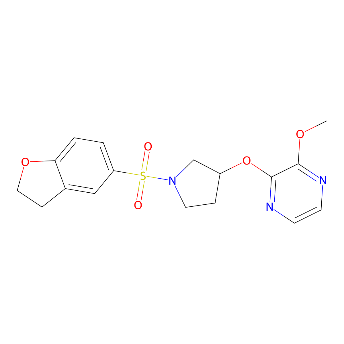 2-((1-((2,3-Dihydrobenzofuran-5-yl)sulfonyl)pyrrolidin-3-yl)oxy)-3-methoxypyrazine molecular structure, CAS 2034451-08-4
