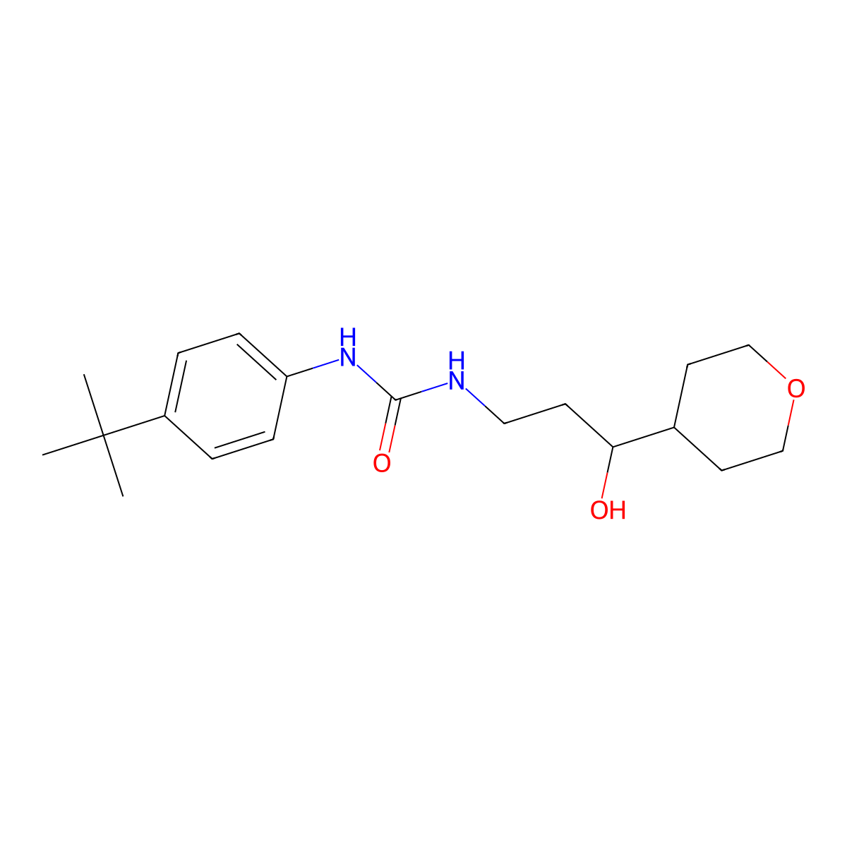 1-(4-(tert-butyl)phenyl)-3-(3-hydroxy-3-(tetrahydro-2H-pyran-4-yl)propyl)urea molecular structure, CAS 2034451-09-5