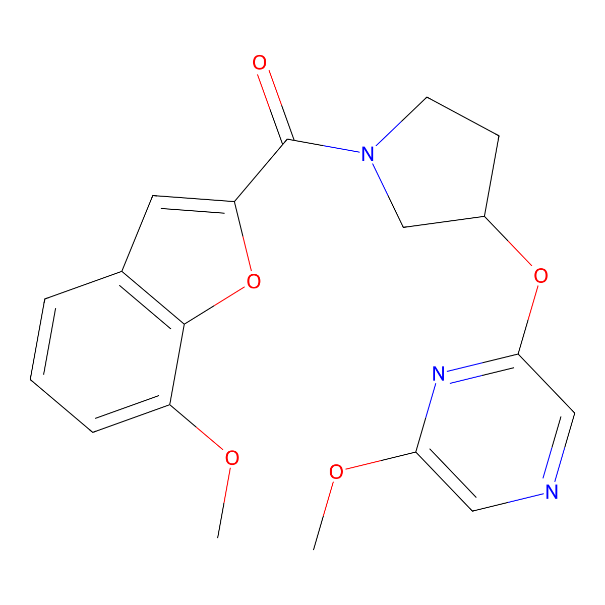 (7-Methoxybenzofuran-2-yl)(3-((6-methoxypyrazin-2-yl)oxy)pyrrolidin-1-yl)methanone molecular structure, CAS 2034451-15-3