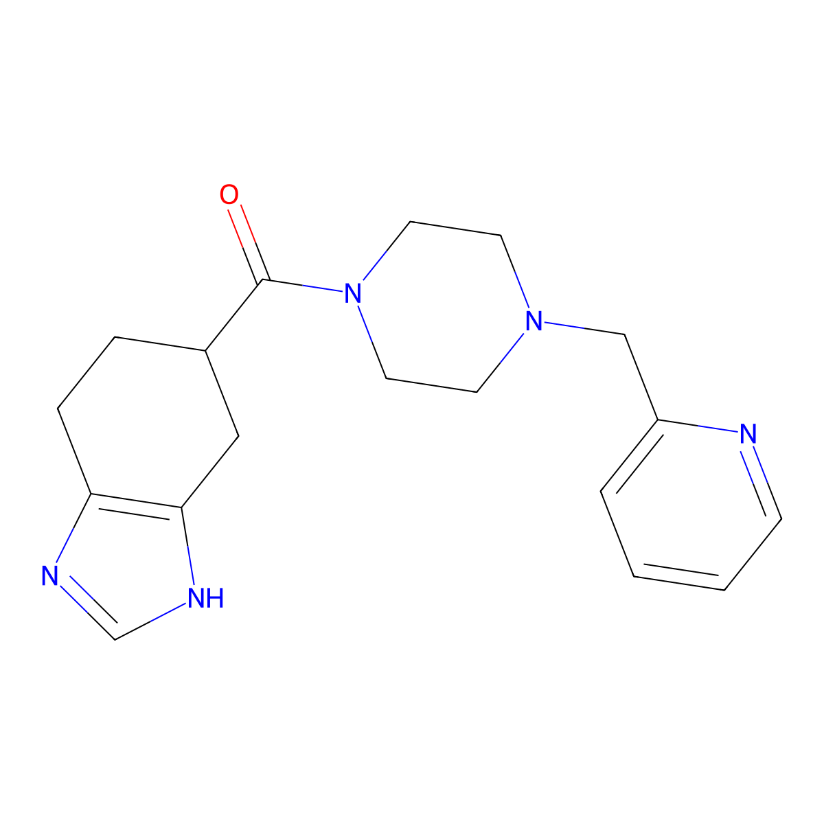 (4-(pyridin-2-ylmethyl)piperazin-1-yl)(4,5,6,7-tetrahydro-1H-benzo[d]imidazol-5-yl)methanone molecular structure, CAS 2034451-20-0