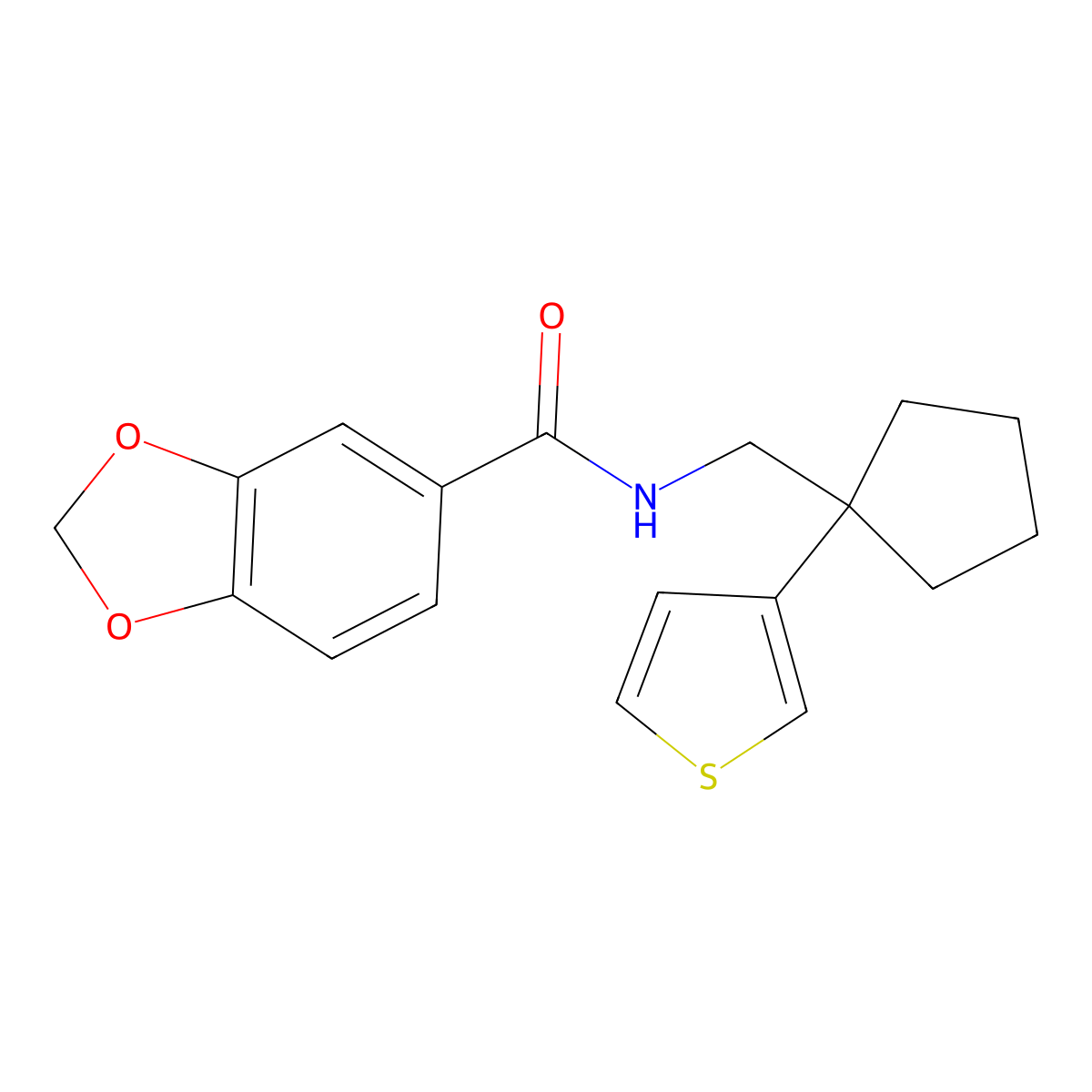 N-((1-(thiophen-3-yl)cyclopentyl)methyl)benzo[d][1,3]dioxole-5-carboxamide molecular structure, CAS 2034451-24-4