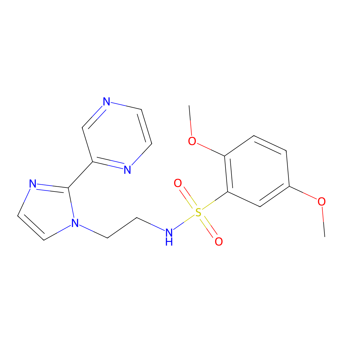 2,5-dimethoxy-N-(2-(2-(pyrazin-2-yl)-1H-imidazol-1-yl)ethyl)benzenesulfonamide molecular structure, CAS 2034451-32-4