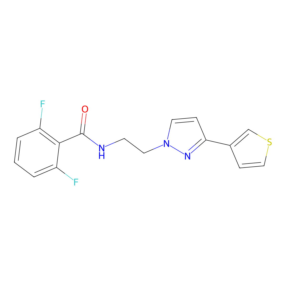 2,6-difluoro-N-{2-[3-(thiophen-3-yl)-1H-pyrazol-1-yl]ethyl}benzamide molecular structure, CAS 2034451-37-9