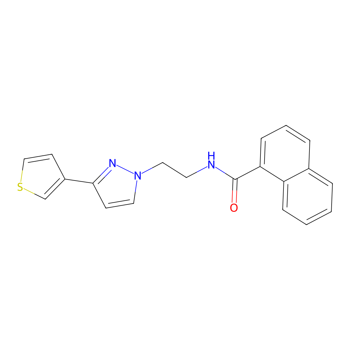 N-(2-(3-(thiophen-3-yl)-1H-pyrazol-1-yl)ethyl)-1-naphthamide molecular structure, CAS 2034451-43-7