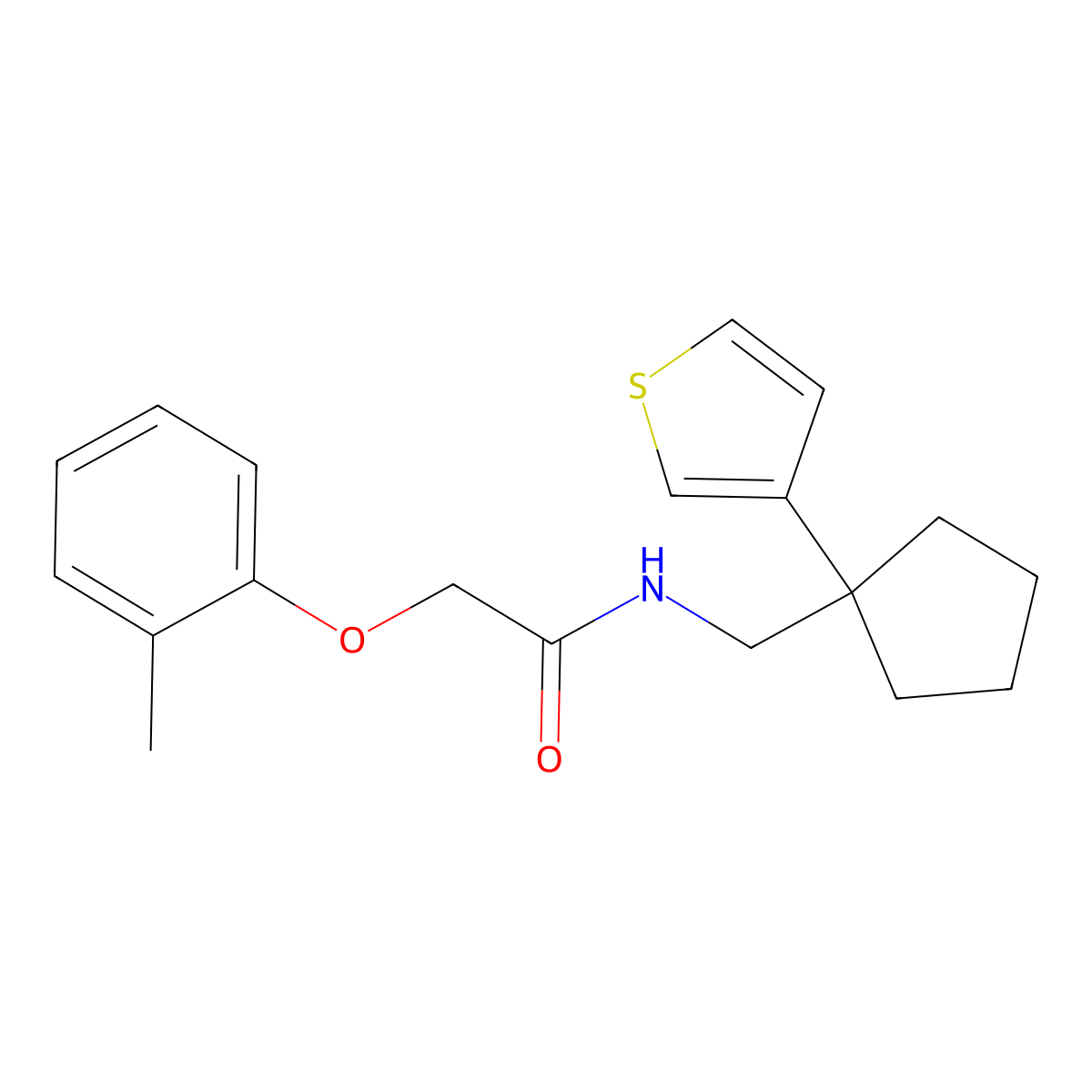 N-((1-(thiophen-3-yl)cyclopentyl)methyl)-2-(o-tolyloxy)acetamide molecular structure, CAS 2034451-44-8