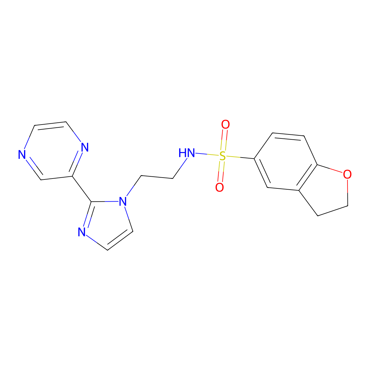N-(2-(2-(pyrazin-2-yl)-1H-imidazol-1-yl)ethyl)-2,3-dihydrobenzofuran-5-sulfonamide molecular structure, CAS 2034451-45-9