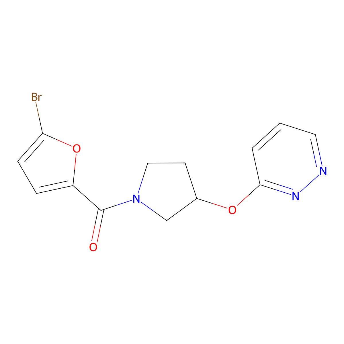 (5-Bromofuran-2-yl)(3-(pyridazin-3-yloxy)pyrrolidin-1-yl)methanone molecular structure, CAS 2034451-57-3