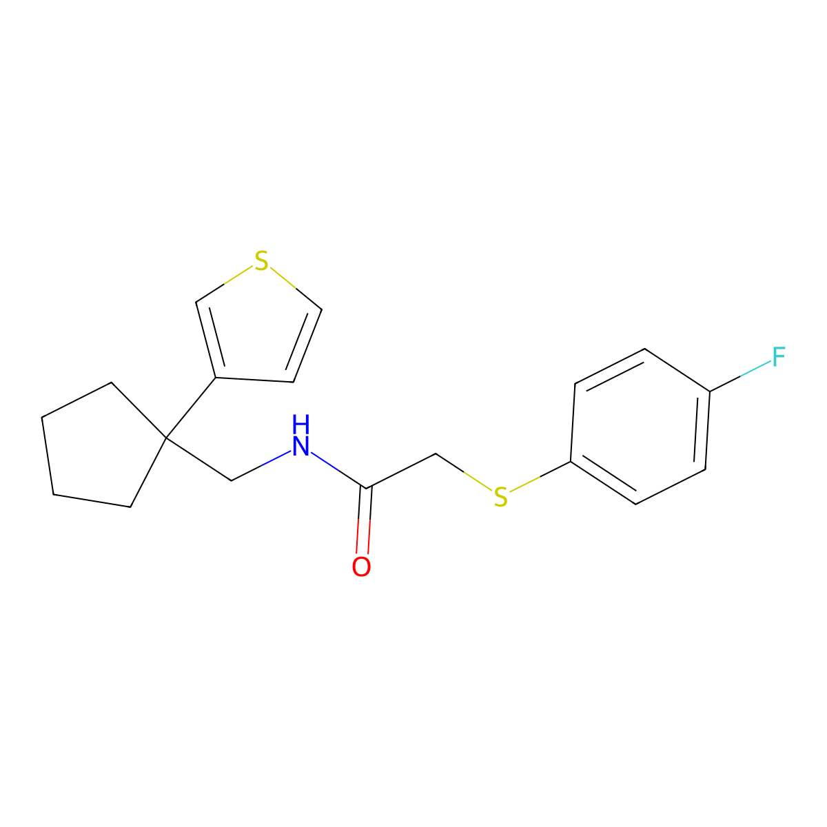 2-((4-fluorophenyl)thio)-N-((1-(thiophen-3-yl)cyclopentyl)methyl)acetamide molecular structure, CAS 2034451-60-8