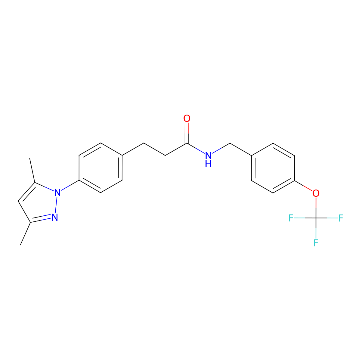 3-(4-(3,5-dimethyl-1H-pyrazol-1-yl)phenyl)-N-(4-(trifluoromethoxy)benzyl)propanamide molecular structure, CAS 2034451-61-9