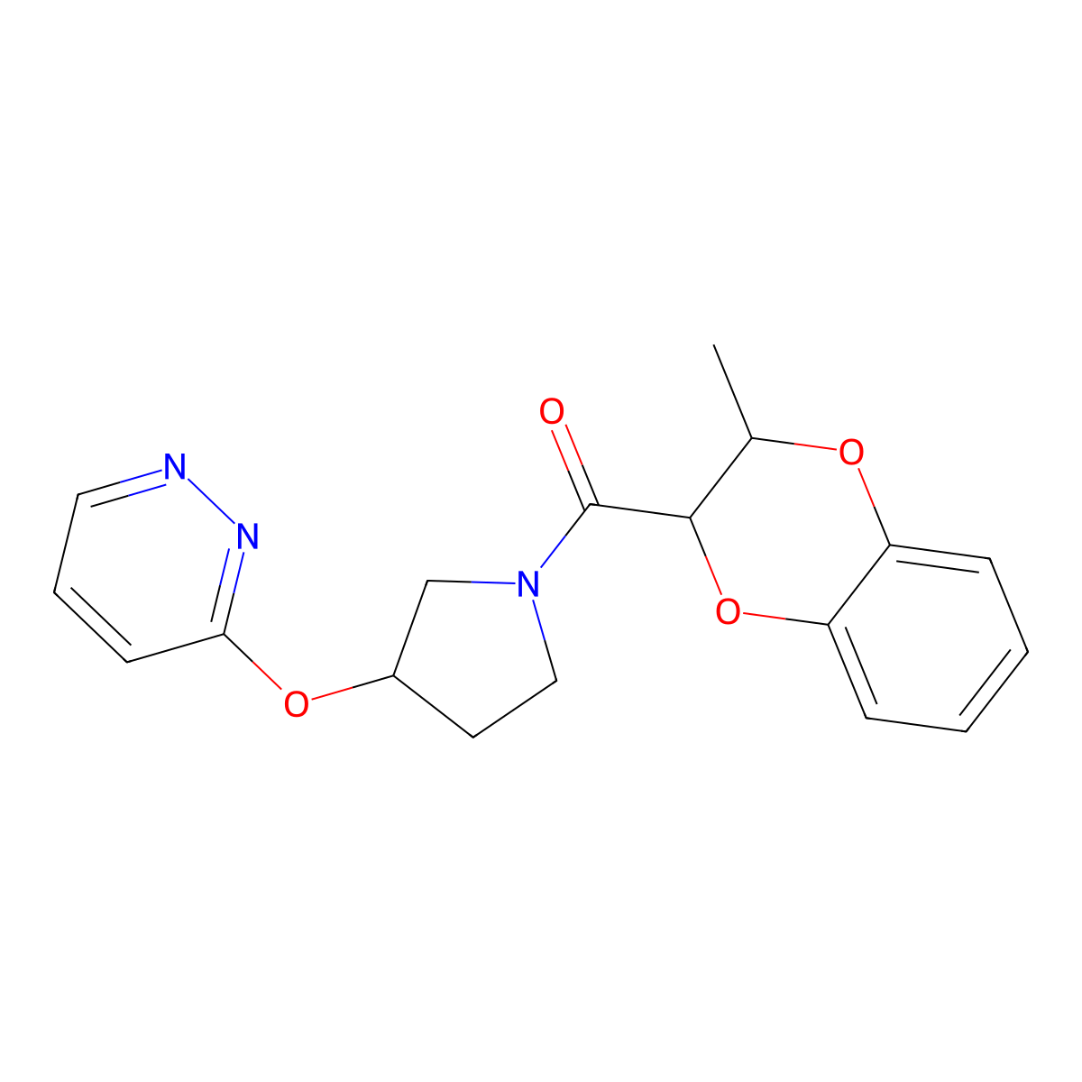 (3-Methyl-2,3-dihydrobenzo[b][1,4]dioxin-2-yl)(3-(pyridazin-3-yloxy)pyrrolidin-1-yl)methanone molecular structure, CAS 2034451-65-3