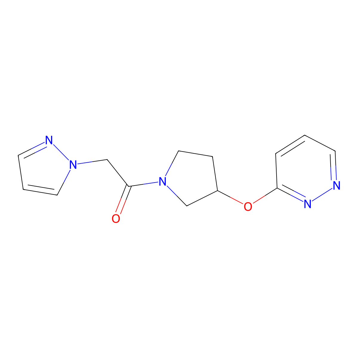 2-(1H-pyrazol-1-yl)-1-(3-(pyridazin-3-yloxy)pyrrolidin-1-yl)ethanone molecular structure, CAS 2034451-71-1