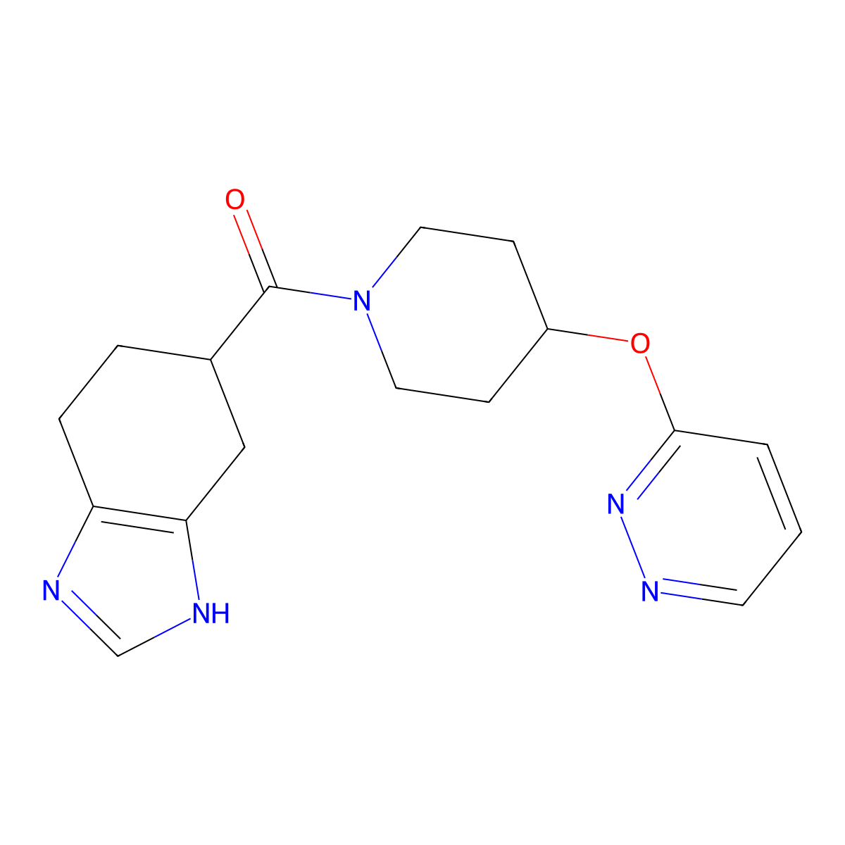 (4-(pyridazin-3-yloxy)piperidin-1-yl)(4,5,6,7-tetrahydro-1H-benzo[d]imidazol-5-yl)methanone molecular structure, CAS 2034451-78-8
