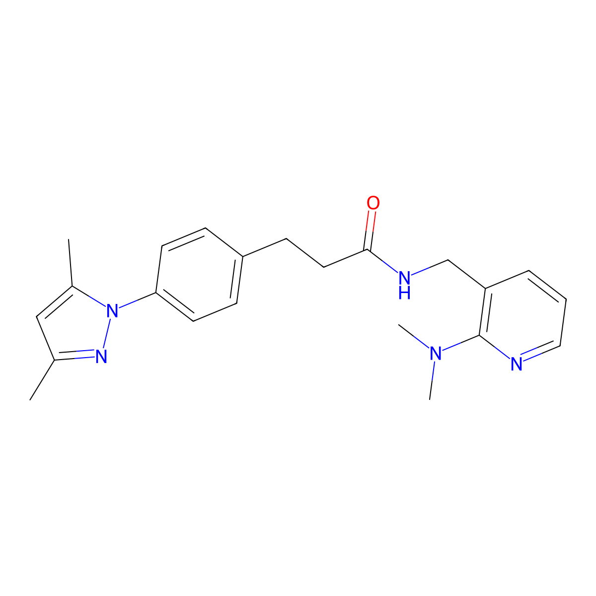 3-[4-(3,5-dimethyl-1H-pyrazol-1-yl)phenyl]-N-{[2-(dimethylamino)pyridin-3-yl]methyl}propanamide molecular structure, CAS 2034451-79-9