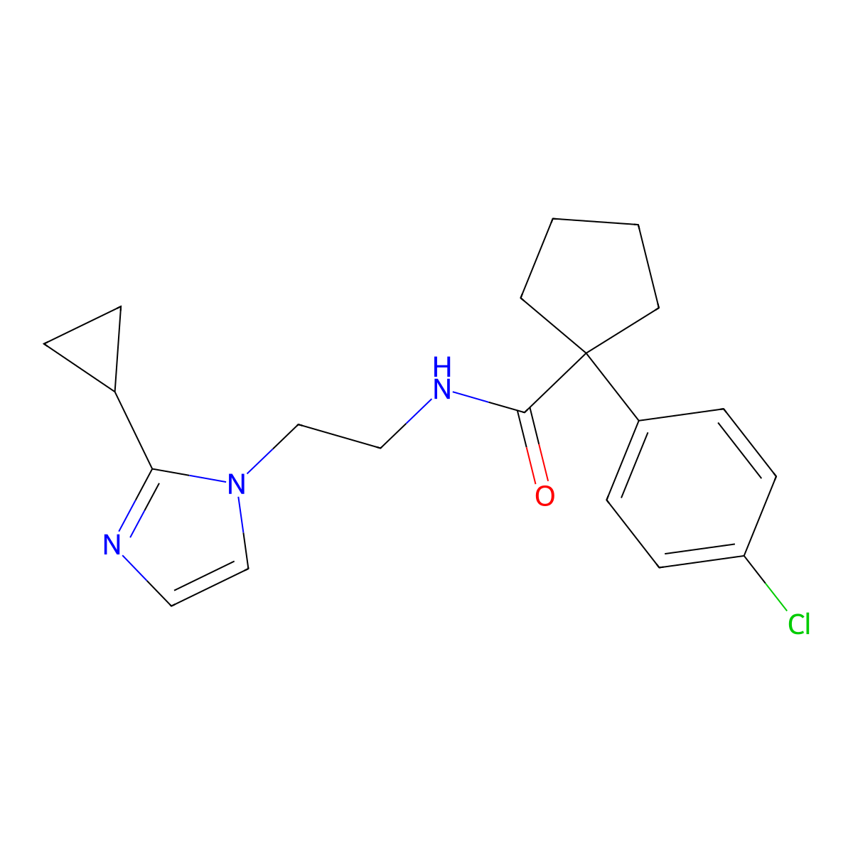 1-(4-chlorophenyl)-N-(2-(2-cyclopropyl-1H-imidazol-1-yl)ethyl)cyclopentanecarboxamide molecular structure, CAS 2034451-85-7