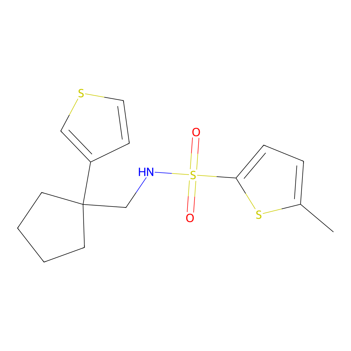 5-methyl-N-((1-(thiophen-3-yl)cyclopentyl)methyl)thiophene-2-sulfonamide molecular structure, CAS 2034451-91-5