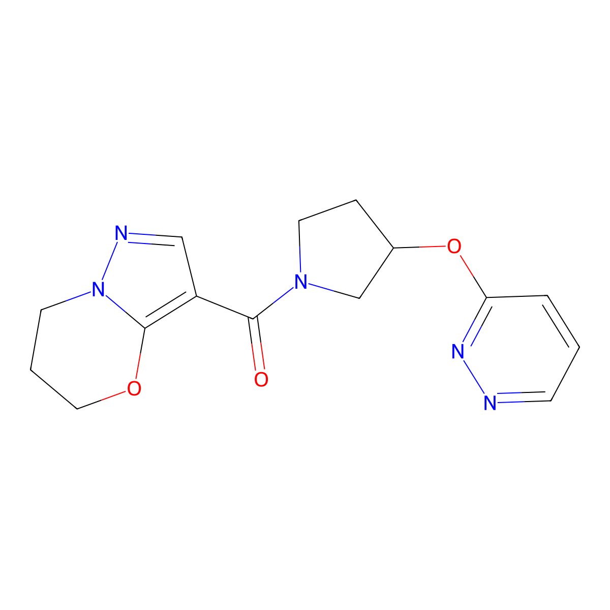 (6,7-dihydro-5H-pyrazolo[5,1-b][1,3]oxazin-3-yl)(3-(pyridazin-3-yloxy)pyrrolidin-1-yl)methanone molecular structure, CAS 2034451-94-8