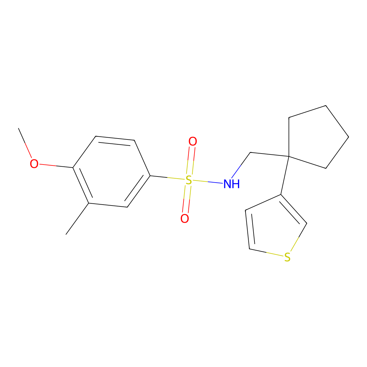 4-methoxy-3-methyl-N-((1-(thiophen-3-yl)cyclopentyl)methyl)benzenesulfonamide molecular structure, CAS 2034451-96-0
