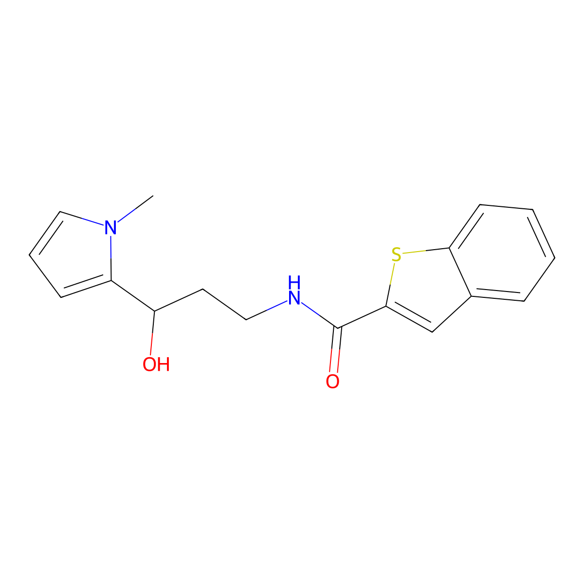 N-(3-hydroxy-3-(1-methyl-1H-pyrrol-2-yl)propyl)benzo[b]thiophene-2-carboxamide molecular structure, CAS 2034451-99-3