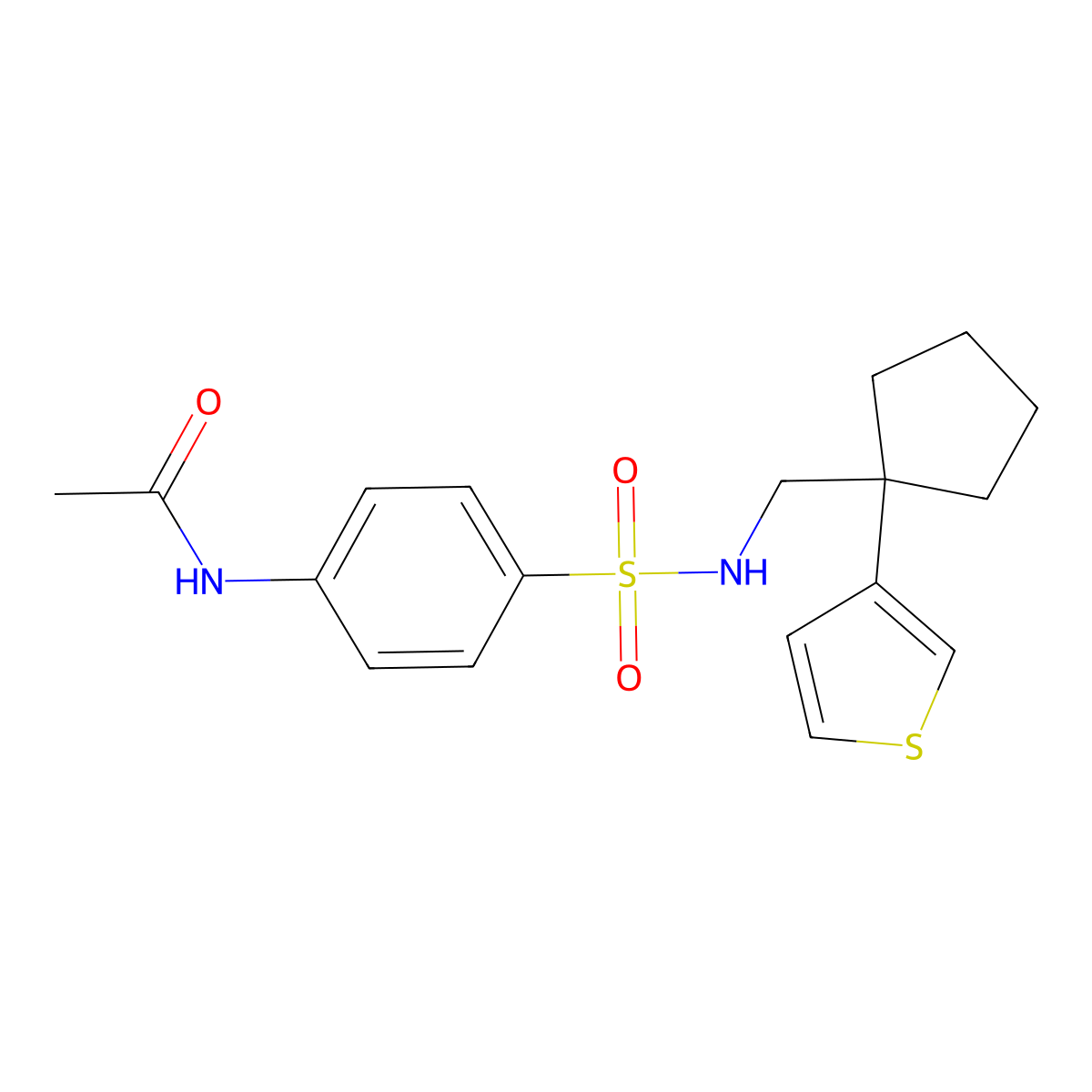 N-(4-(N-((1-(thiophen-3-yl)cyclopentyl)methyl)sulfamoyl)phenyl)acetamide molecular structure, CAS 2034452-00-9