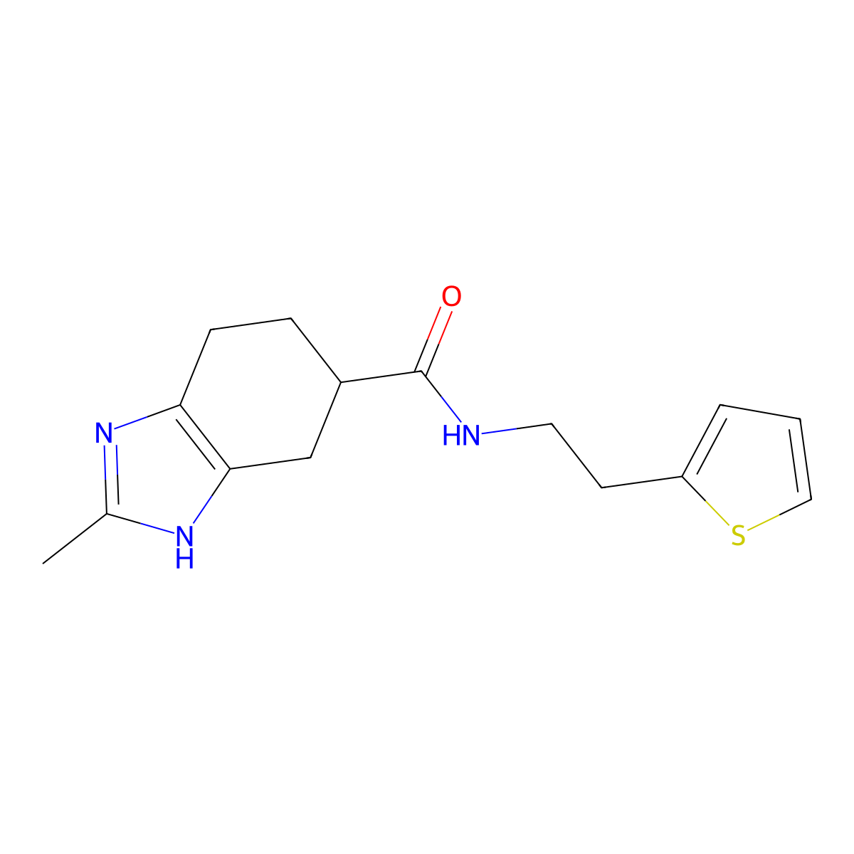 2-methyl-N-(2-(thiophen-2-yl)ethyl)-4,5,6,7-tetrahydro-1H-benzo[d]imidazole-5-carboxamide molecular structure, CAS 2034452-02-1
