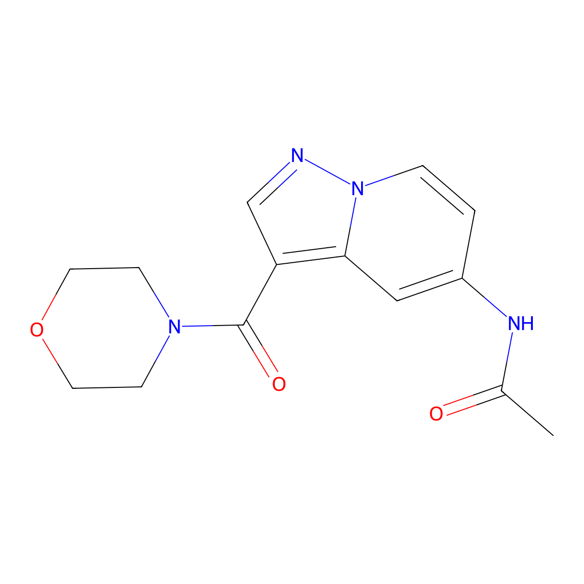 N-[3-(morpholine-4-carbonyl)pyrazolo[1,5-a]pyridin-5-yl]acetamide molecular structure, CAS 2034452-04-3