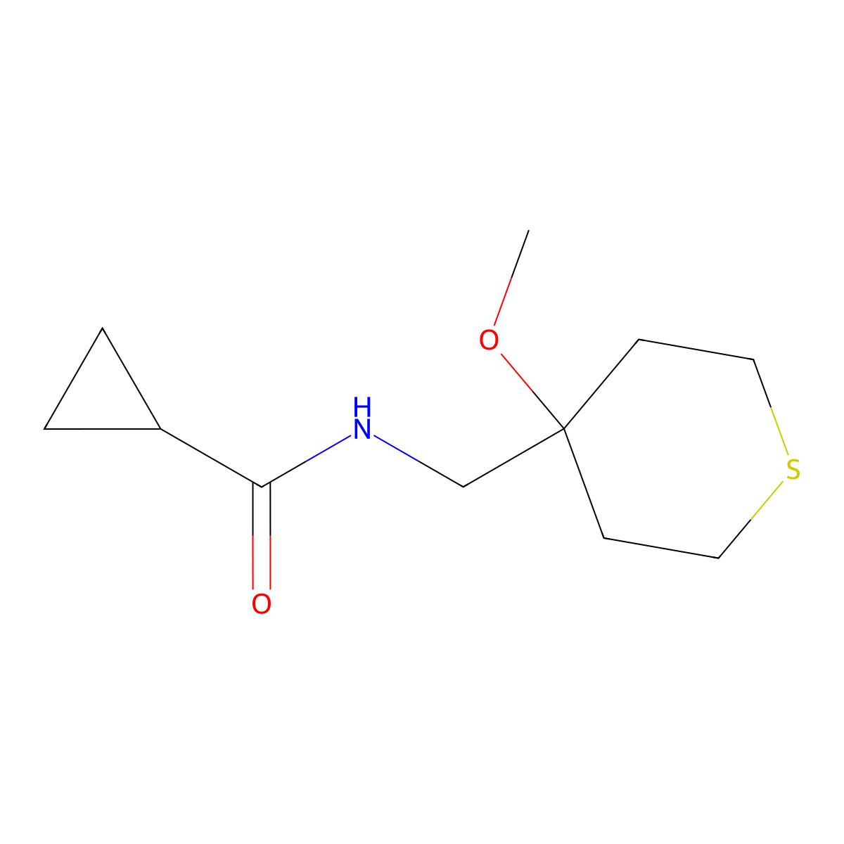 N-((4-methoxytetrahydro-2H-thiopyran-4-yl)methyl)cyclopropanecarboxamide molecular structure, CAS 2034452-10-1
