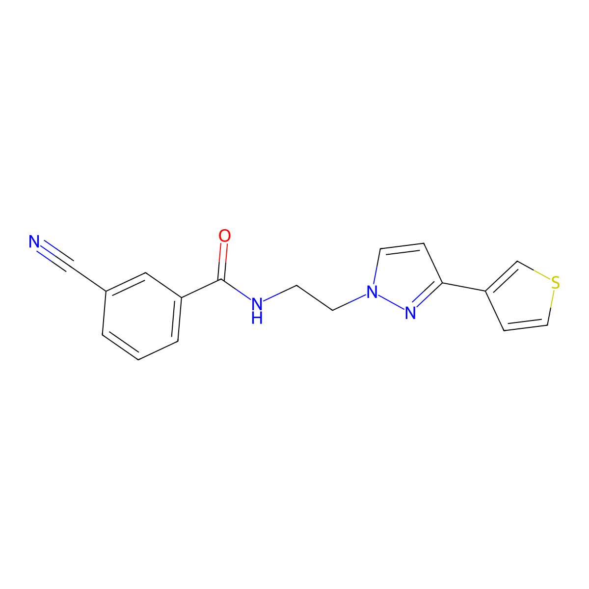 3-cyano-N-(2-(3-(thiophen-3-yl)-1H-pyrazol-1-yl)ethyl)benzamide molecular structure, CAS 2034452-11-2