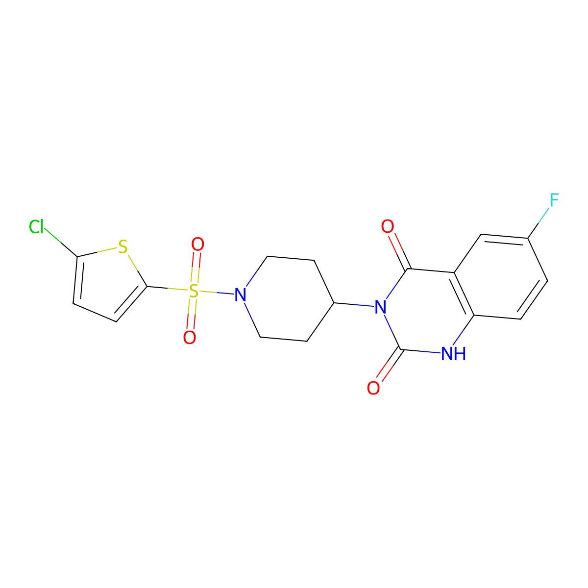 3-(1-((5-chlorothiophen-2-yl)sulfonyl)piperidin-4-yl)-6-fluoroquinazoline-2,4(1H,3H)-dione molecular structure, CAS 2034452-20-3