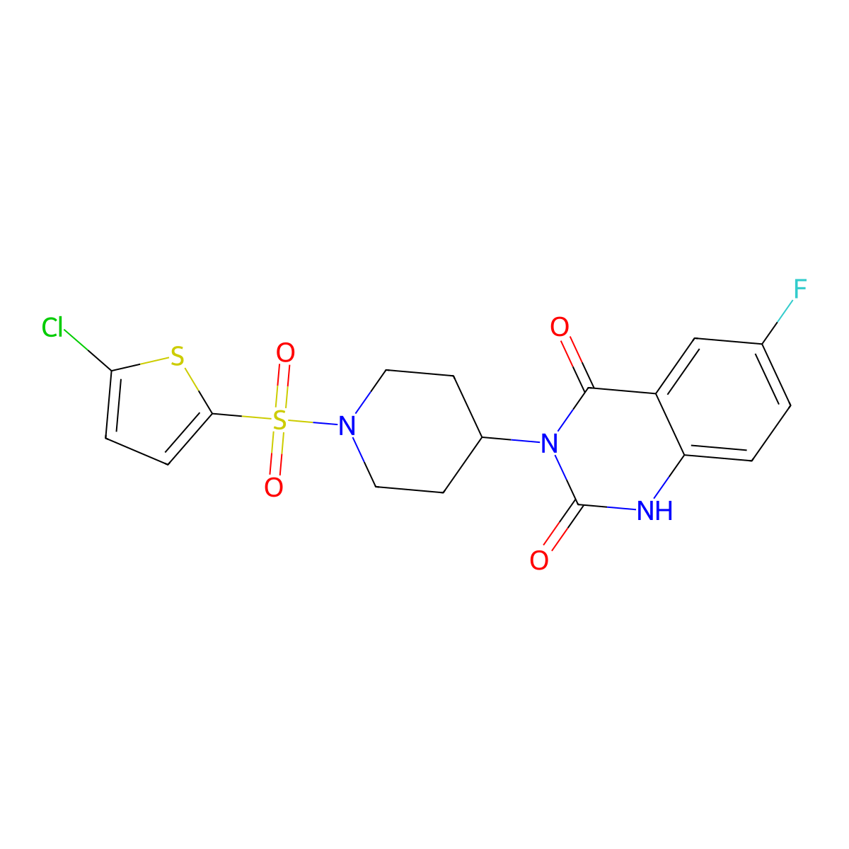 3-(1-((5-chlorothiophen-2-yl)sulfonyl)piperidin-4-yl)-6-fluoroquinazoline-2,4(1H,3H)-dione molecular structure, CAS 2034452-20-3