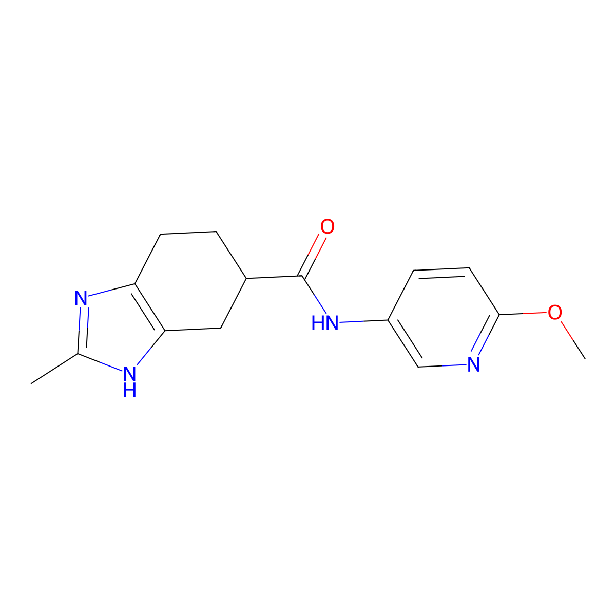 N-(6-methoxypyridin-3-yl)-2-methyl-4,5,6,7-tetrahydro-1H-benzo[d]imidazole-5-carboxamide molecular structure, CAS 2034452-22-5