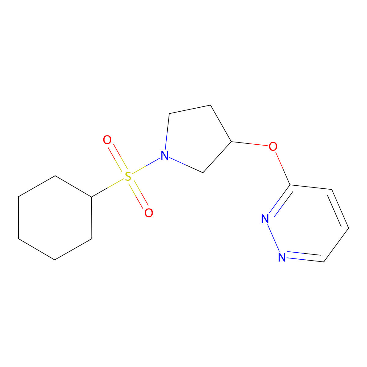 3-((1-(Cyclohexylsulfonyl)pyrrolidin-3-yl)oxy)pyridazine molecular structure, CAS 2034452-23-6