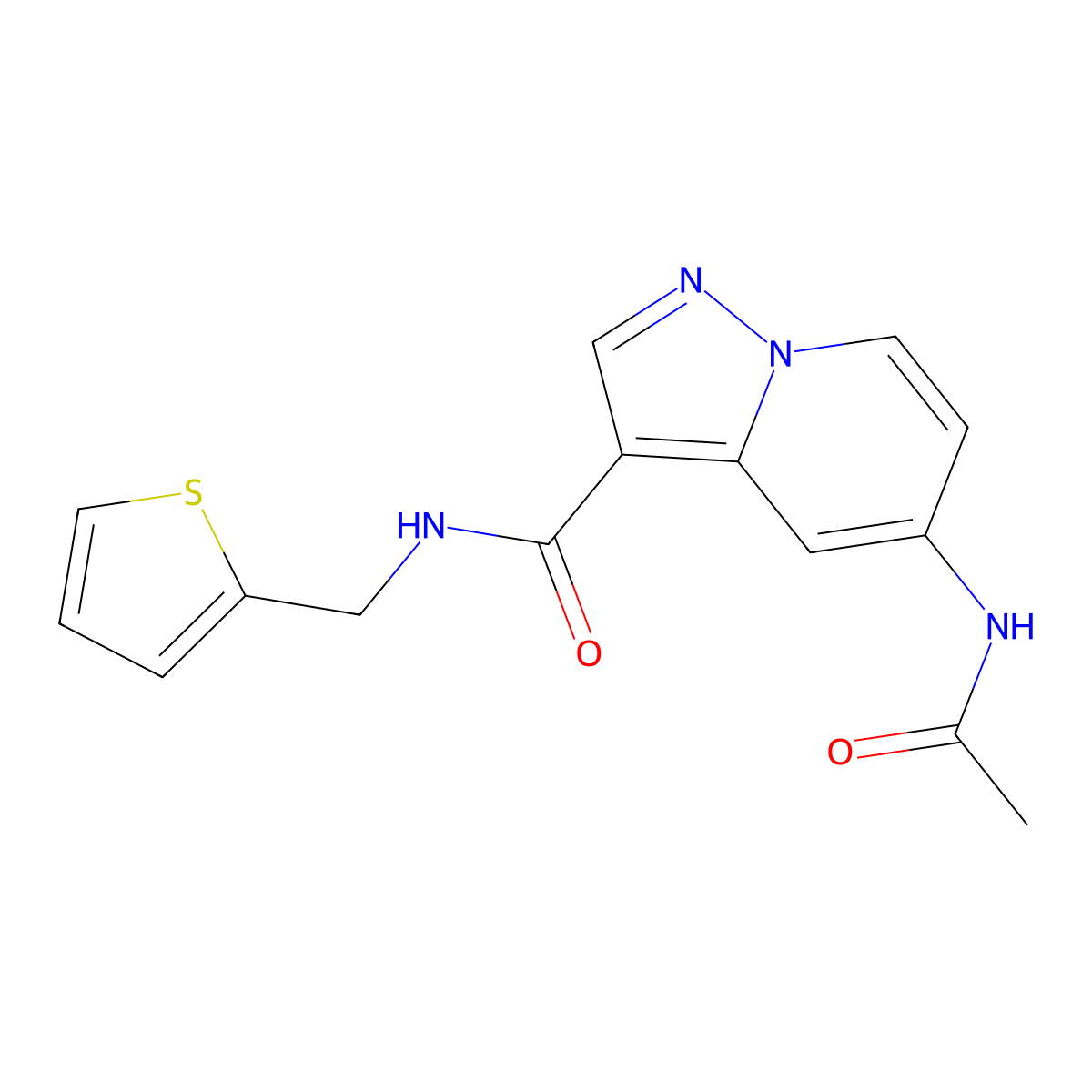 5-acetamido-N-(thiophen-2-ylmethyl)pyrazolo[1,5-a]pyridine-3-carboxamide molecular structure, CAS 2034452-26-9