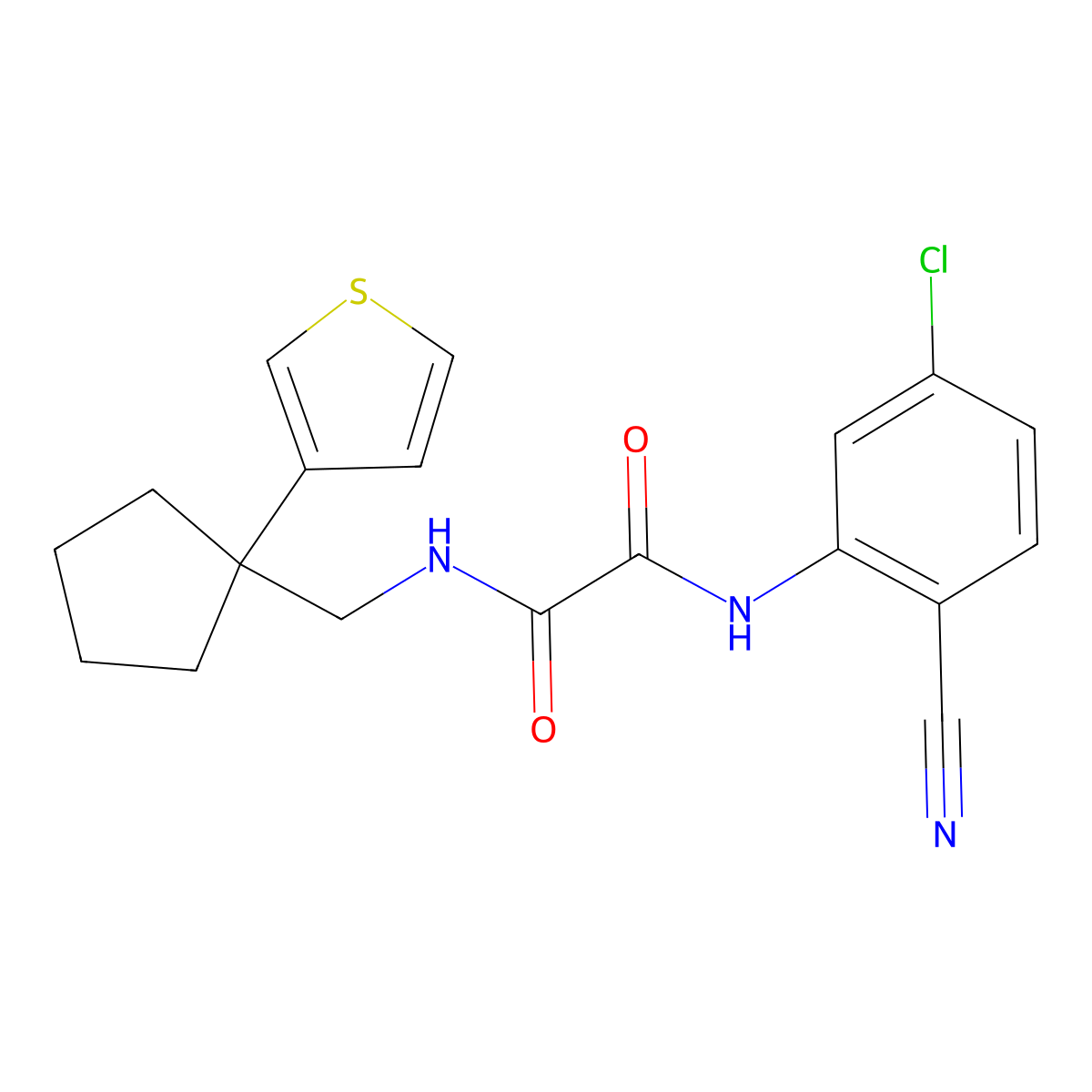 N1-(5-chloro-2-cyanophenyl)-N2-((1-(thiophen-3-yl)cyclopentyl)methyl)oxalamide molecular structure, CAS 2034452-29-2