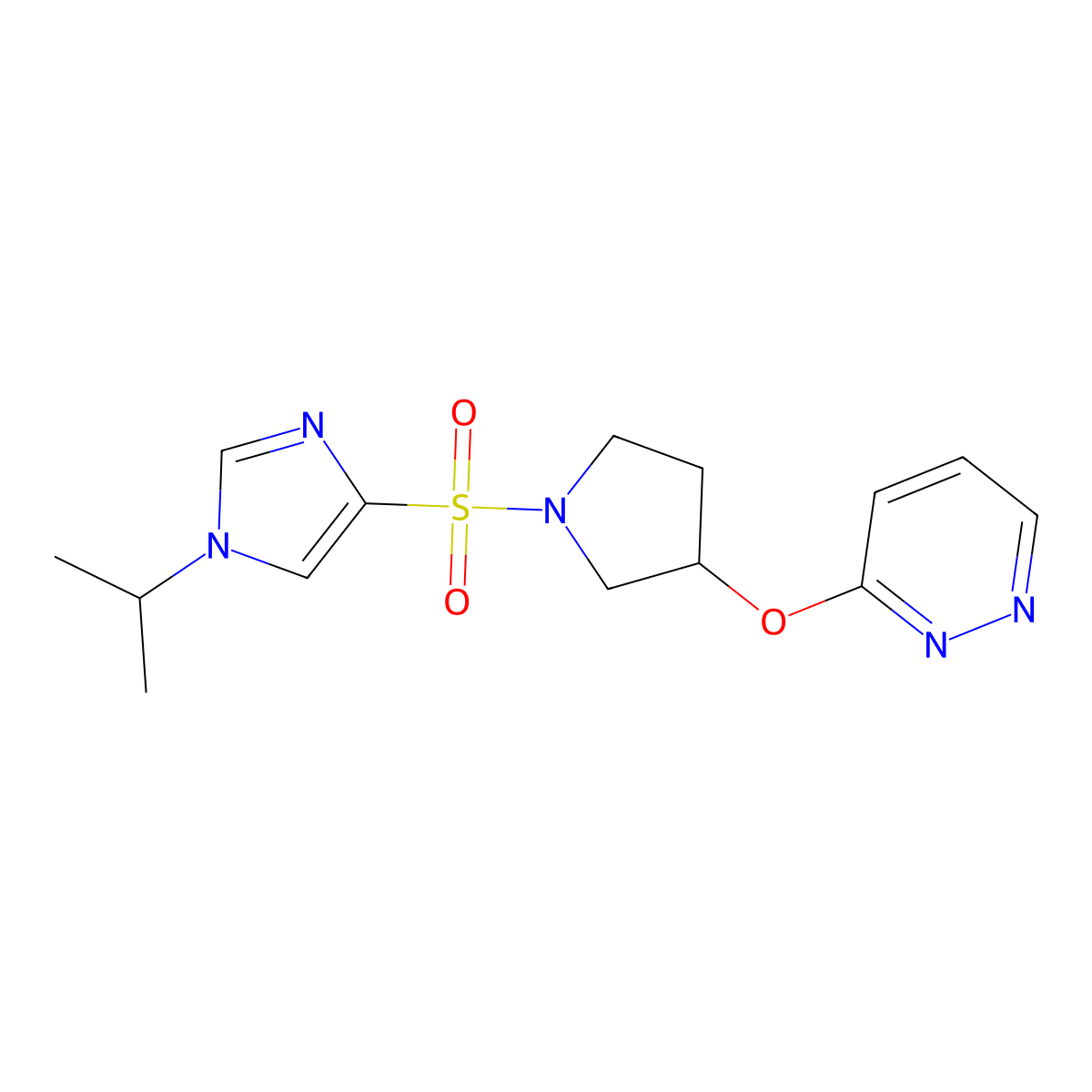 3-((1-((1-isopropyl-1H-imidazol-4-yl)sulfonyl)pyrrolidin-3-yl)oxy)pyridazine molecular structure, CAS 2034452-30-5