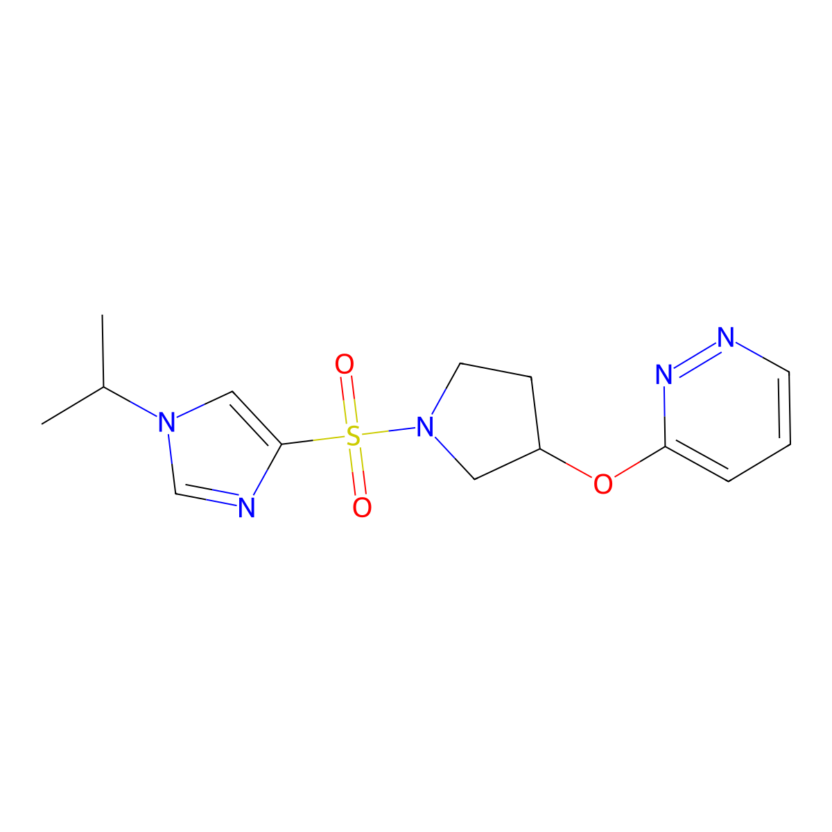 3-((1-((1-isopropyl-1H-imidazol-4-yl)sulfonyl)pyrrolidin-3-yl)oxy)pyridazine molecular structure, CAS 2034452-30-5