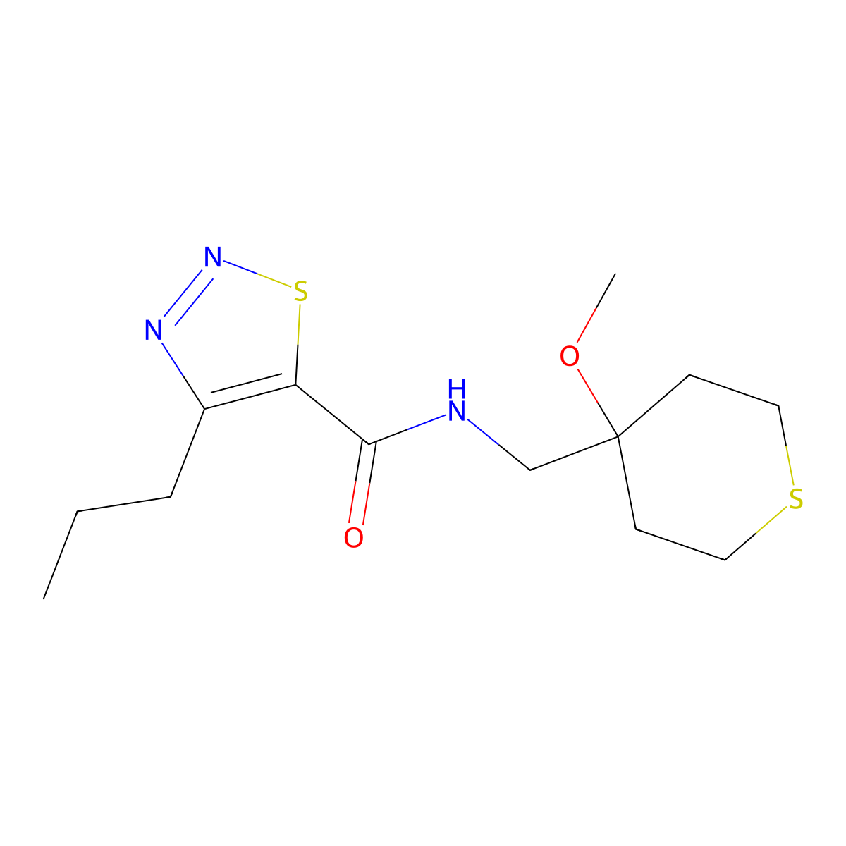 N-((4-methoxytetrahydro-2H-thiopyran-4-yl)methyl)-4-propyl-1,2,3-thiadiazole-5-carboxamide molecular structure, CAS 2034452-31-6
