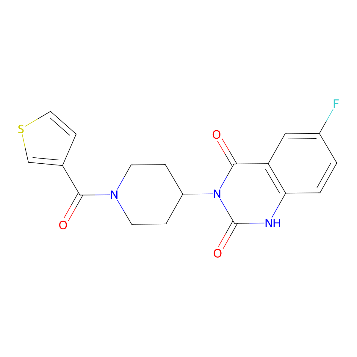 6-fluoro-3-(1-(thiophene-3-carbonyl)piperidin-4-yl)quinazoline-2,4(1H,3H)-dione molecular structure, CAS 2034452-34-9