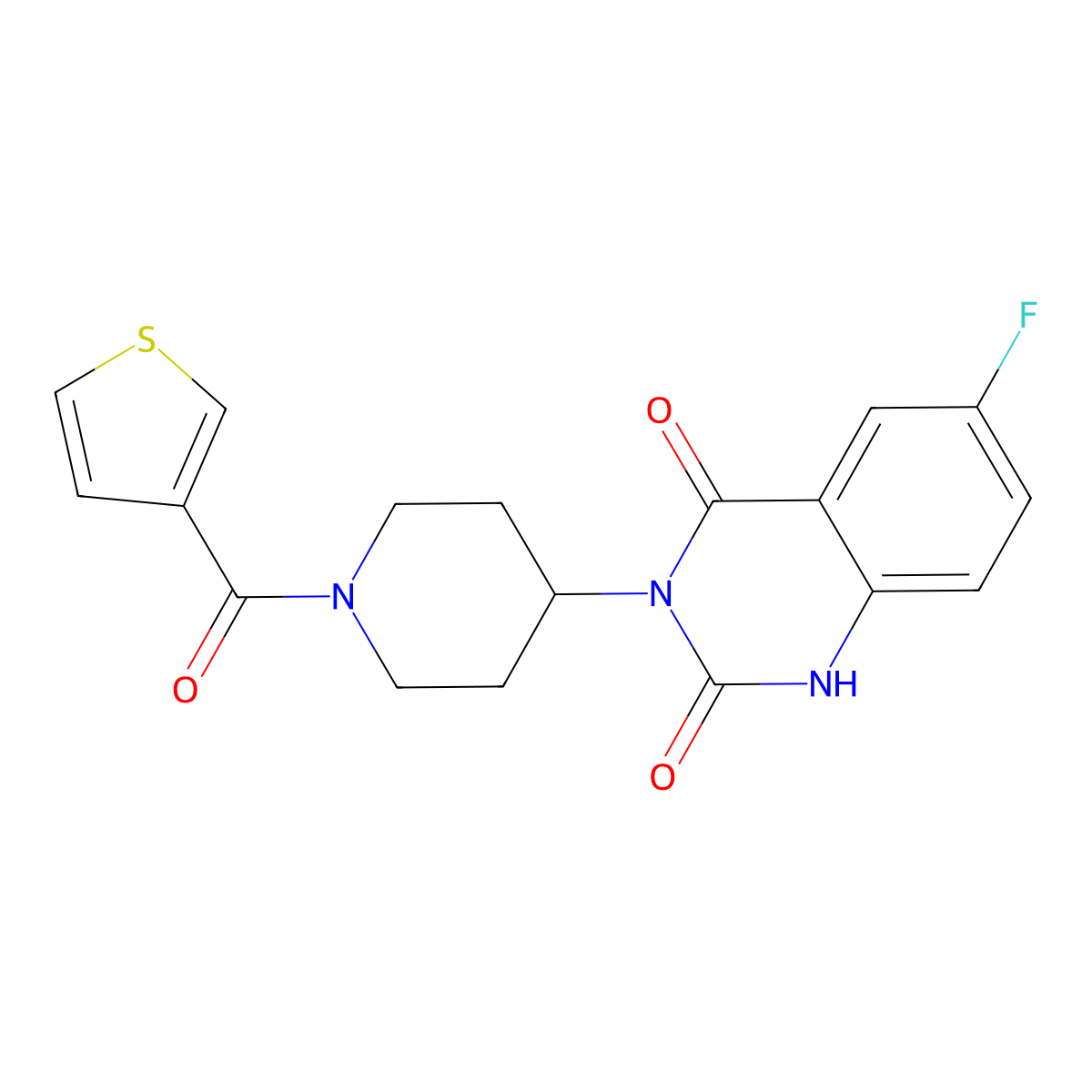 6-fluoro-3-(1-(thiophene-3-carbonyl)piperidin-4-yl)quinazoline-2,4(1H,3H)-dione molecular structure, CAS 2034452-34-9