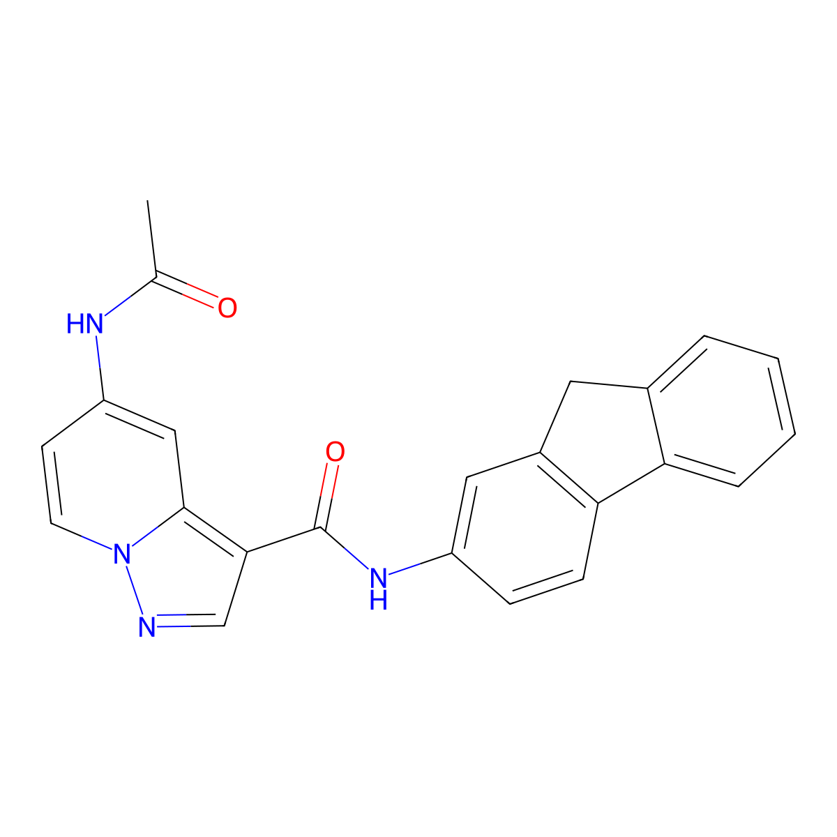 5-acetamido-N-(9H-fluoren-2-yl)pyrazolo[1,5-a]pyridine-3-carboxamide molecular structure, CAS 2034452-36-1