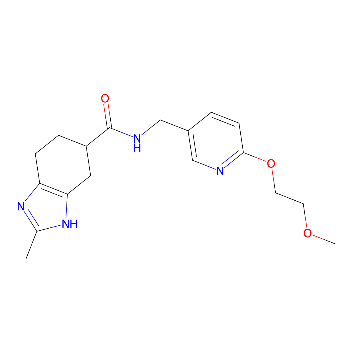 N-((6-(2-methoxyethoxy)pyridin-3-yl)methyl)-2-methyl-4,5,6,7-tetrahydro-1H-benzo[d]imidazole-5-carboxamide molecular structure, CAS 2034452-37-2