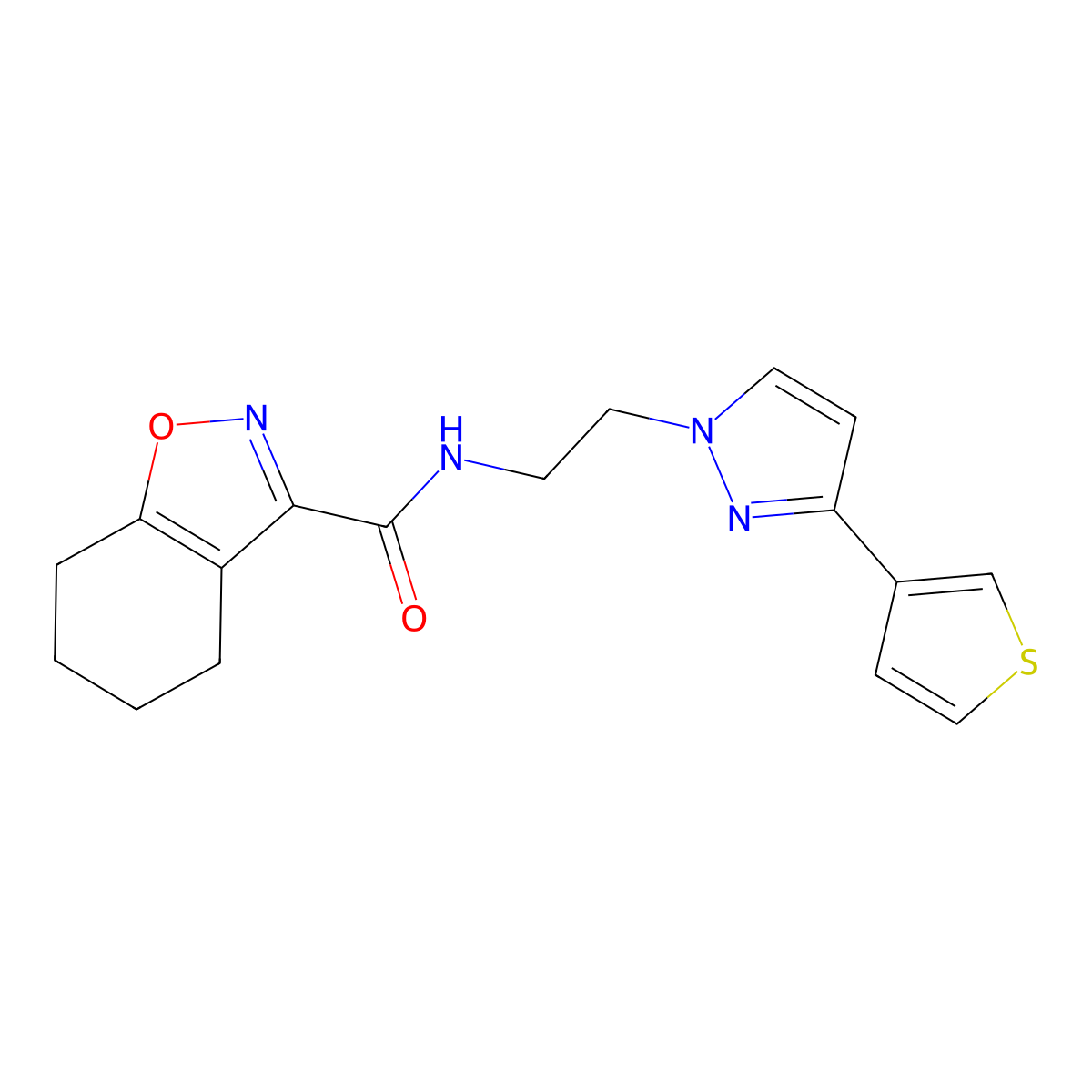 N-(2-(3-(thiophen-3-yl)-1H-pyrazol-1-yl)ethyl)-4,5,6,7-tetrahydrobenzo[d]isoxazole-3-carboxamide molecular structure, CAS 2034452-49-6