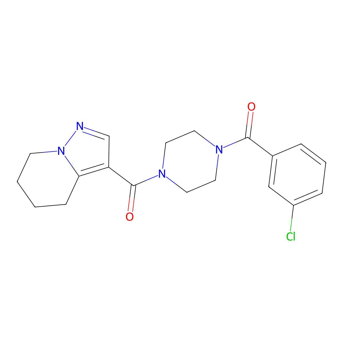 (4-(3-Chlorobenzoyl)piperazin-1-yl)(4,5,6,7-tetrahydropyrazolo[1,5-a]pyridin-3-yl)methanone molecular structure, CAS 2034452-52-1