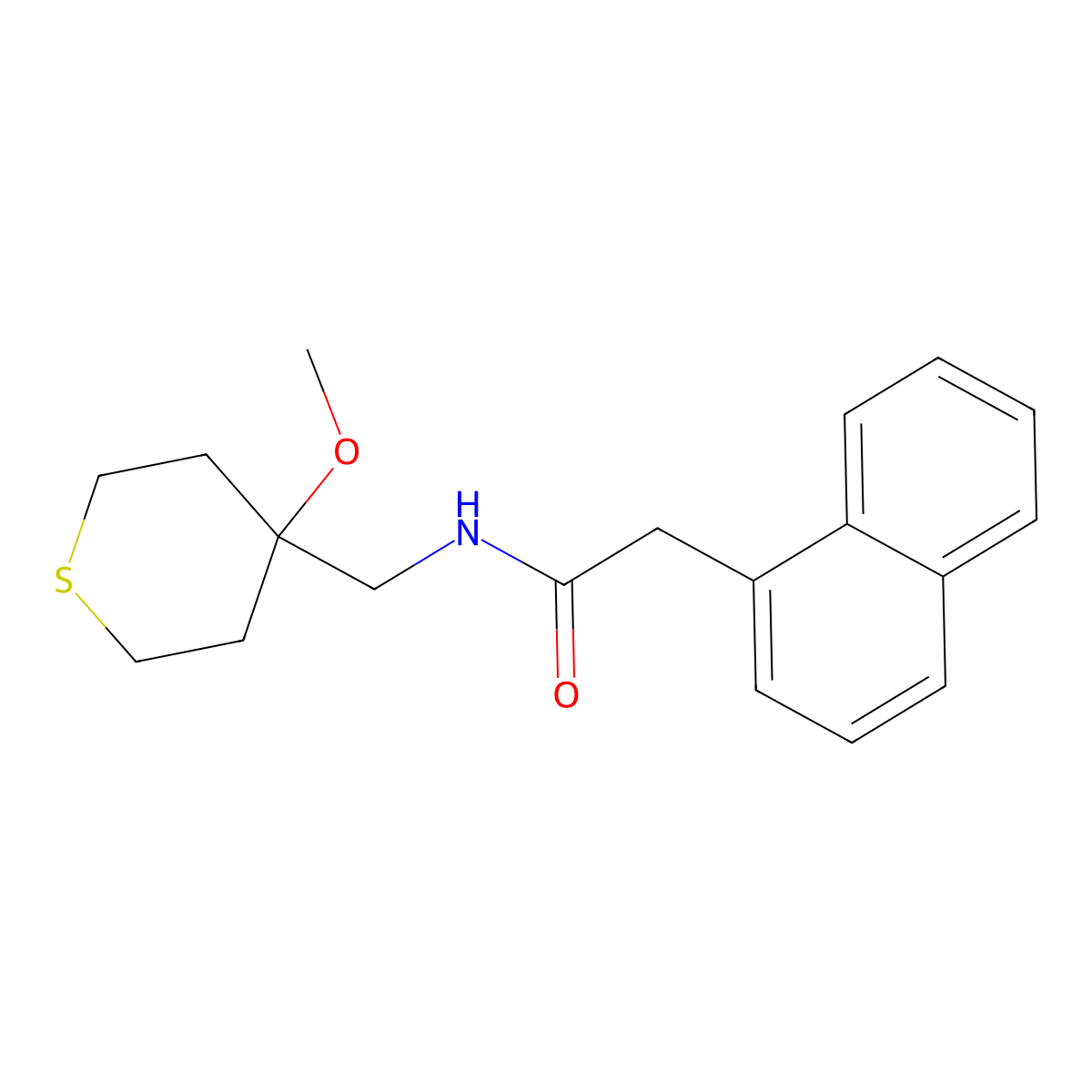 N-((4-methoxytetrahydro-2H-thiopyran-4-yl)methyl)-2-(naphthalen-1-yl)acetamide molecular structure, CAS 2034452-54-3