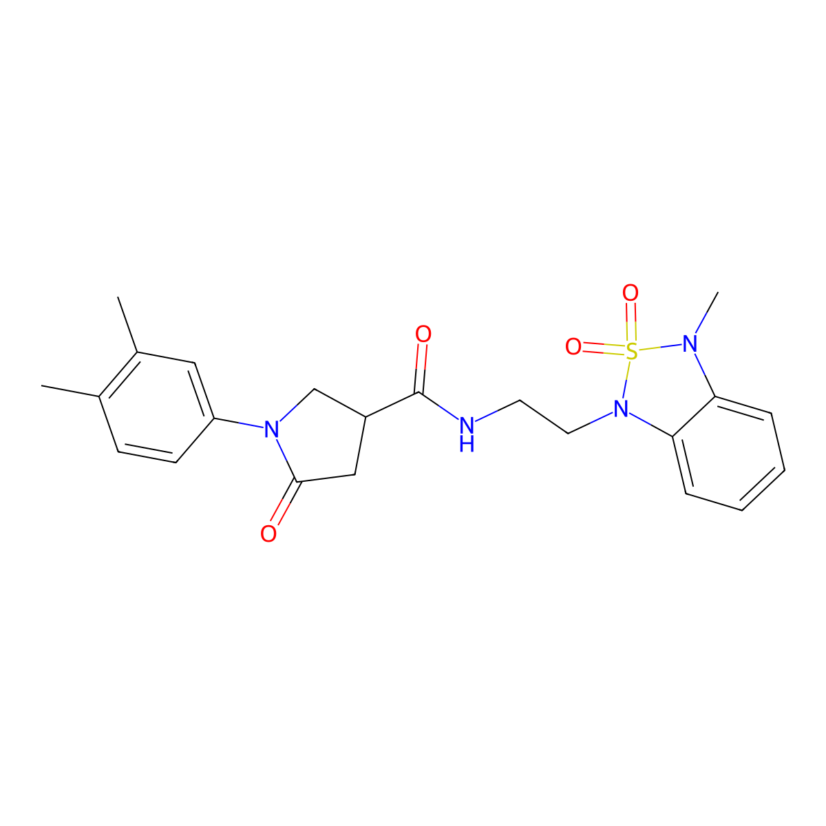 1-(3,4-dimethylphenyl)-N-(2-(3-methyl-2,2-dioxidobenzo[c][1,2,5]thiadiazol-1(3H)-yl)ethyl)-5-oxopyrrolidine-3-carboxamide molecular structure, CAS 2034452-56-5