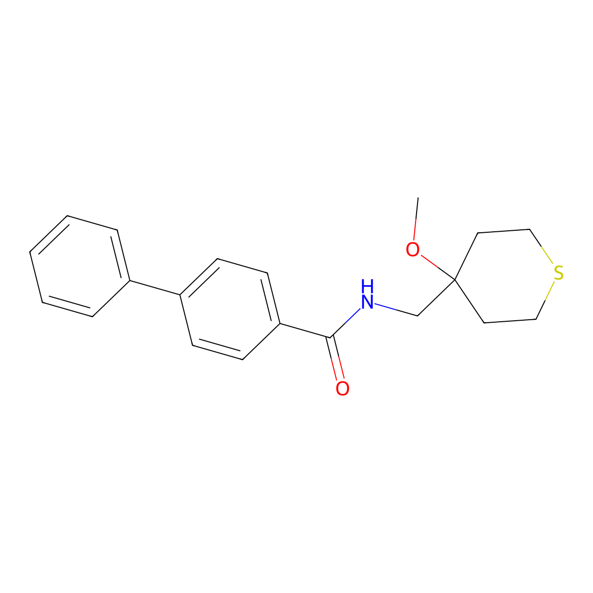 N-((4-methoxytetrahydro-2H-thiopyran-4-yl)methyl)-[1,1'-biphenyl]-4-carboxamide molecular structure, CAS 2034452-60-1