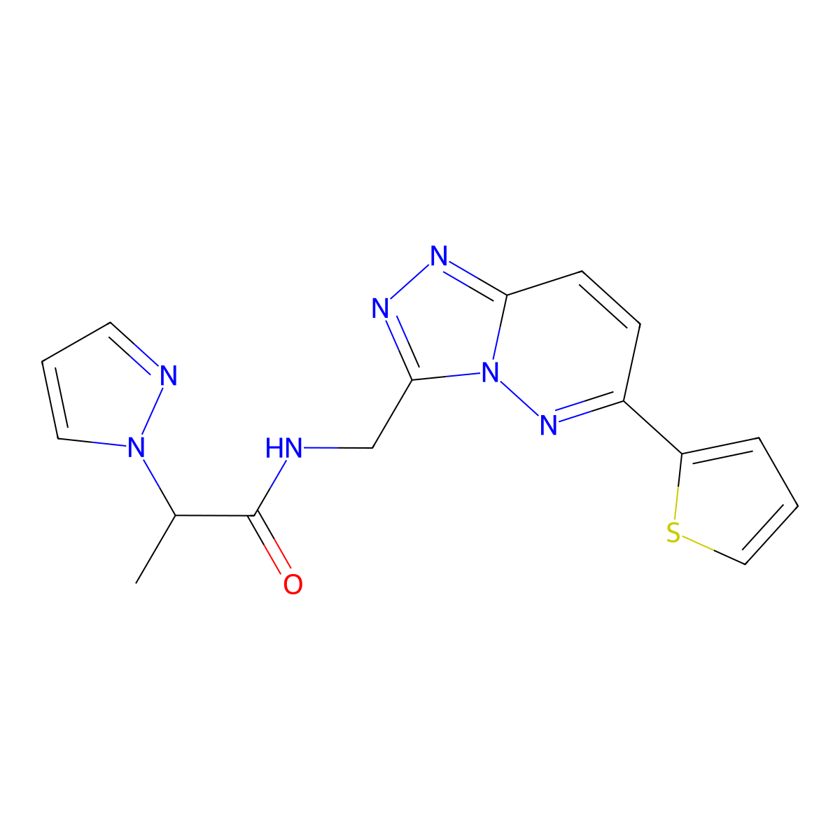 2-(1H-pyrazol-1-yl)-N-{[6-(thiophen-2-yl)-[1,2,4]triazolo[4,3-b]pyridazin-3-yl]methyl}propanamide molecular structure, CAS 2034452-63-4