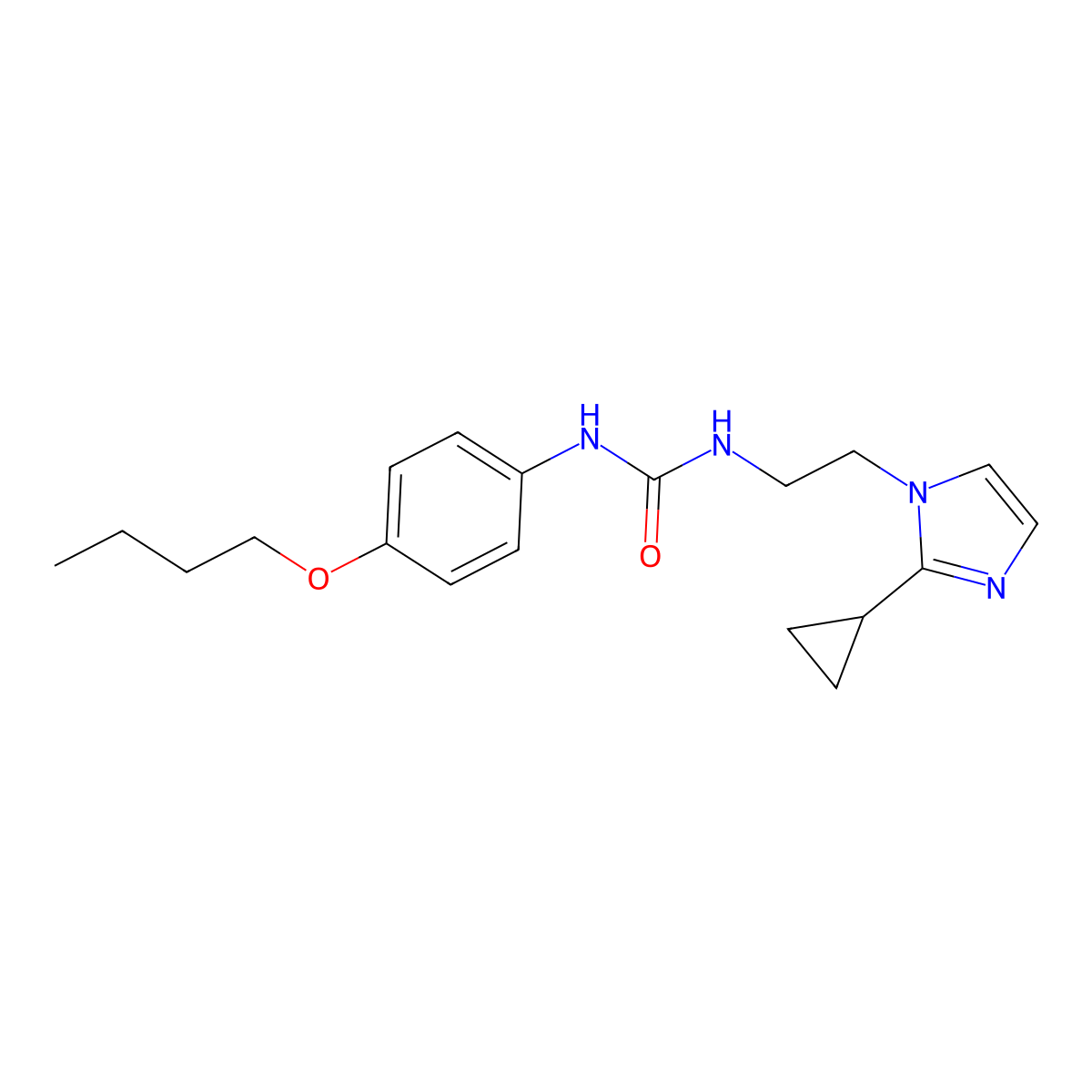1-(4-butoxyphenyl)-3-(2-(2-cyclopropyl-1H-imidazol-1-yl)ethyl)urea molecular structure, CAS 2034452-64-5